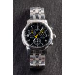 Tissot, a stainless-steel gentleman's chronograph wristwatch the black dial with three sub-dials,
