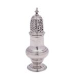 A George II silver sugar caster, maker's mark worn, London, 1750 of baluster form,