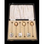 A set of six Elizabeth II silver gilt and enamel seal top coffee spoons, maker SL, Birmingham,