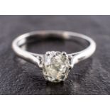 A cushion-cut diamond, single-stone ring, estimated diamond weight ca. 1.
