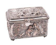 A cast and plated jewellery casket of rectangular outline,