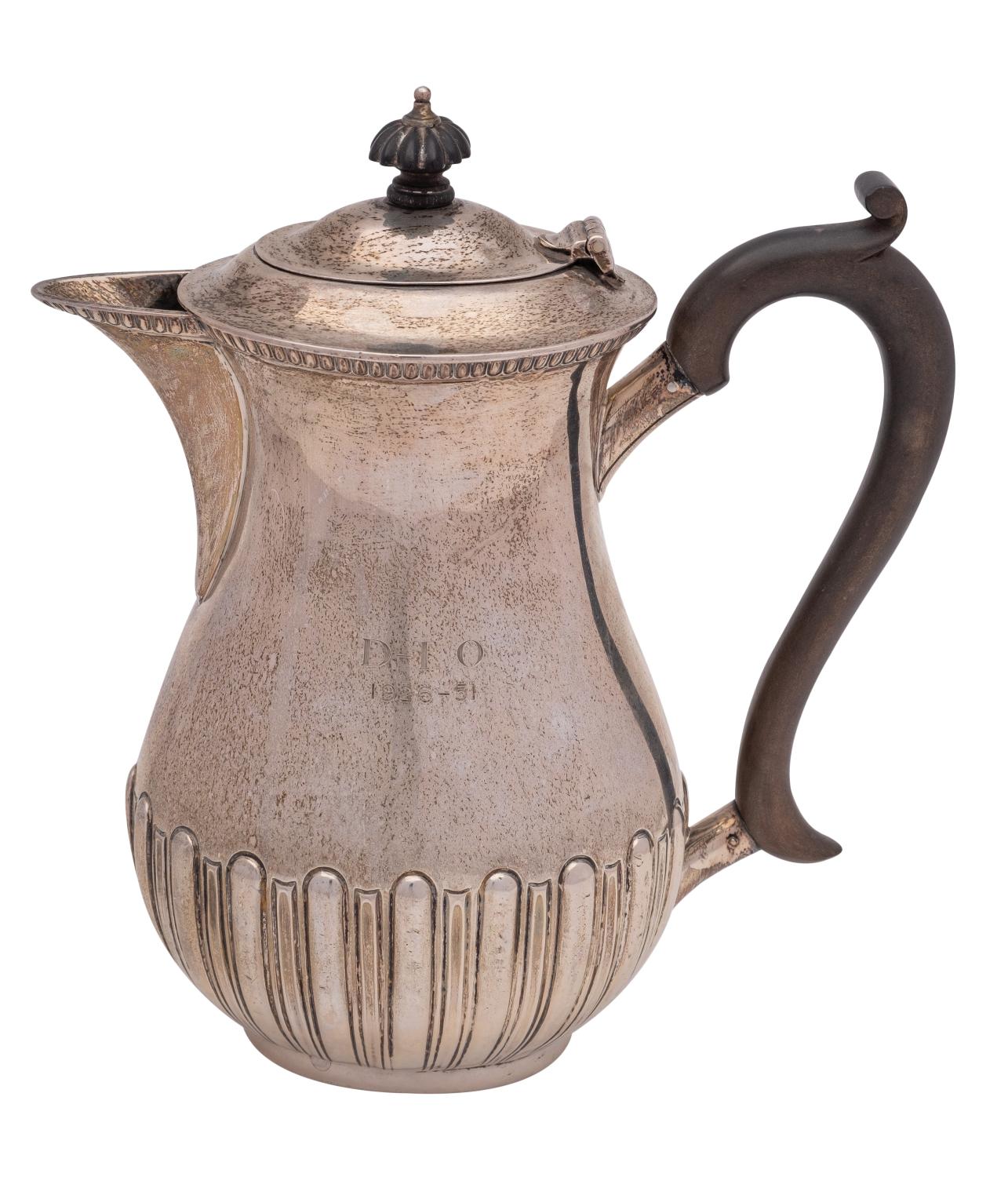 A George V silver hot water jug, maker S Blackensee & Son Ltd, Birmingham,