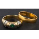 Two rings, including an emerald and single-cut diamond ring, estimated emerald weight ca. 0.