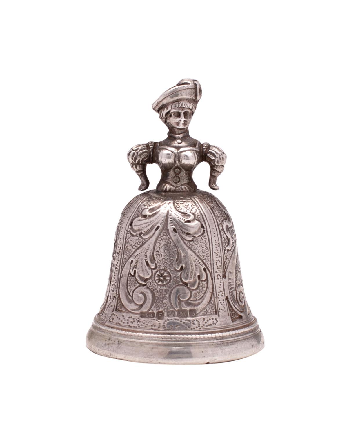 A Continental silver call bell, bears import marks for Sheffield,