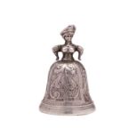 A Continental silver call bell, bears import marks for Sheffield,