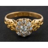 A Victorian, 18ct gold, cushion and old-cut diamond cluster ring, total estimated diamond weight ca.