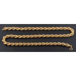 A French rope twist link necklace, stamped '375', length ca. 50cm, total weight ca. 26gms.