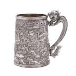 A Chinese silver mug, maker Khecheong, Canton, mid 19th century of cylindrical tapering form,