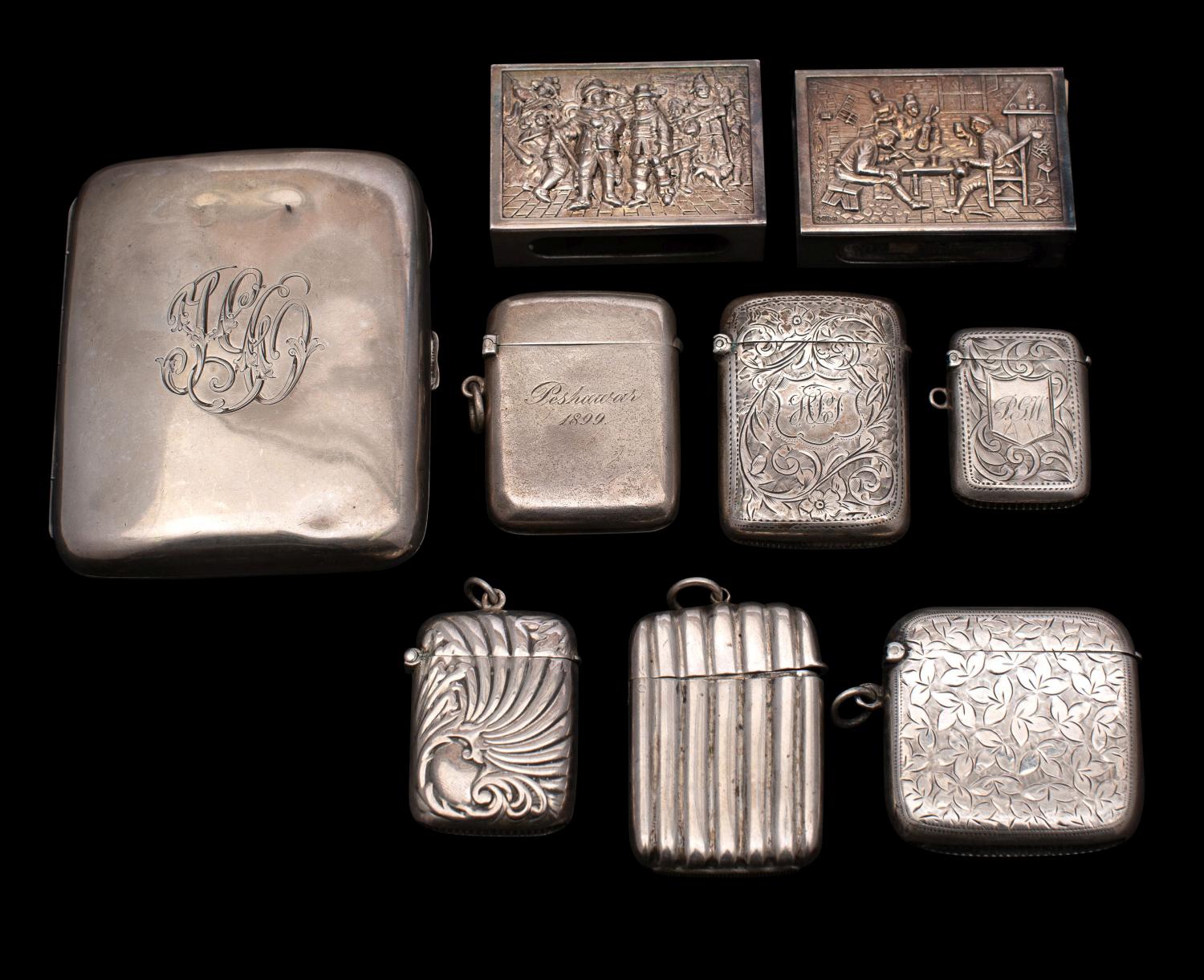 A mixed collection of silver and plated wares, various makers and dates, includes vesta cases,