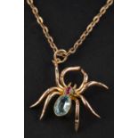 An aquamarine and ruby spider pendant, estimated aquamarine weight ca. 0.