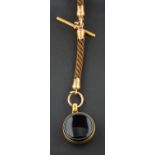 A 19th century, hairwork, memorial watch chain and sardonyx locket pendant, length of pendant ca. 3.