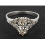 A marquise and single-cut diamond ring, estimated weight of principal diamond ca.