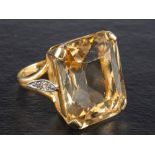 A mixed-cut citrine and single-cut diamond cocktail ring, estimated total citrine weight ca.