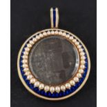 An early Victorian memorial pendant, with hairwork centrepiece, seed pearl surround,