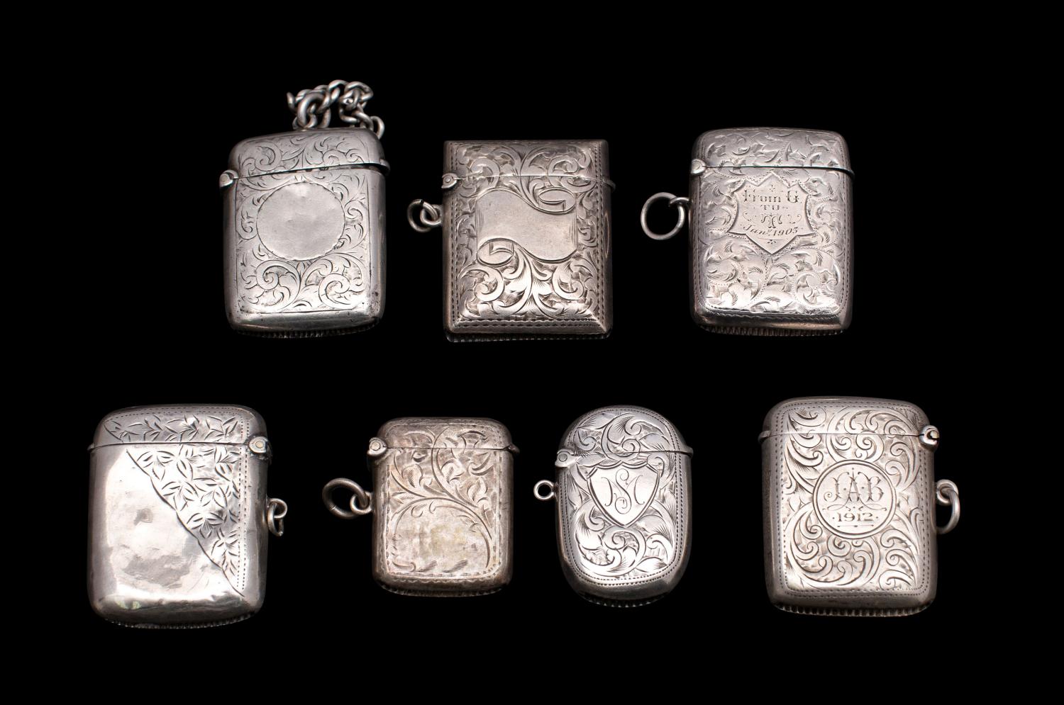 A collection of seven silver vesta cases, various makers and dates, three initialled,