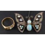 Two items of opal jewellery, including an Edwardian 18ct gold opal and white topaz ring,