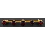 A garnet, five-stone, bar brooch, stamped '9CT', total length ca. 4.8cm, total weight ca. 2.