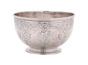 A Victorian silver bowl, maker Martin, Hall & Co, Sheffield, 1867 inscribed, of circular form,