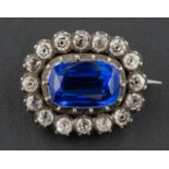 A 19th century, blue and white paste cluster brooch, total length ca. 2.3cm, total weight ca. 5.