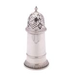 An Elizabeth II silver sugar caster, maker PES Co, Birmingham, 1967 of cylindrical form,