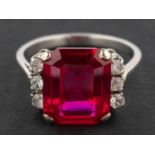 An Art Deco style, octagonal, step-cut, synthetic ruby dress ring,