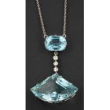 An early 20th century, mixed-cut aquamarine and round, brilliant-cut diamond pendant,