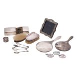A mixed collection of silverwares, various makers and dates includes, two cigarette boxes,