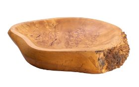 Stephen Hunter, a turned burrwood dish of oval outline with partial natural burr border,