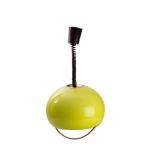 A luminous yellow plastic space-age rise and fall ball ceiling light with domed shade and chrome