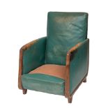 A studded teal leather upholstered armchair in Art Deco style,