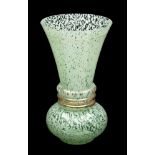 An art glass vase the globular base with triple neck ring and long flaring neck,
