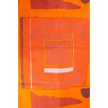 Sigrid Quemby, a pair of 1970's "Voodo" pattern curtains in tones of orange, 240 x 112cm.