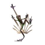 Tim Cotterill (Frogman) , an enamelled bronze model of a frog stalking a butterfly, signed,