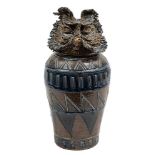 *Jennie Hale [Contemporary] a salt glazed anthropomorphic stoneware jar, with geometric decoration,