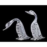 Vetreria Gino Cenedese two glass figures of Runner Ducks the clear body with combed white