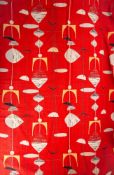 Marianne Mahler, a David Whitehead printed cotton 'Mobile' pattern pair of curtains to a red ground,