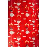 Marianne Mahler, a David Whitehead printed cotton 'Mobile' pattern pair of curtains to a red ground,