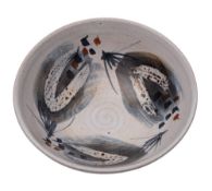 *Marianne de Trey [1913-2016] a stoneware bowl with painted stylised flowers on an ivory ground,