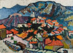 British School [early 20th Century] An Alpine Village signed with a monogram NB oil on board 80 x