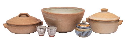 A small group of studio ceramics, comprising a pair of Marianne de Trey small terracotta beakers,