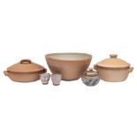 A small group of studio ceramics, comprising a pair of Marianne de Trey small terracotta beakers,