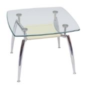 A contemporary glass and metal mounted occasional table,