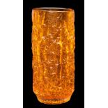 A James Powell & Sons Whitefriars bark vase in tangerine after the original by Geoffrey Baxter,