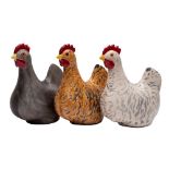 *Tony White [Contemporary] a group of three raku fired hens, impressed marks, 24cm high.