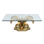 A carved, painted and parcel giltwood glass topped occasional table,