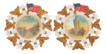 A pair of early 20th century American pressed glass plates with pierced eagle and fleur de lis