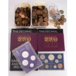 A collection of Royal Mint proof sets, including two 1970, three 1971 with other sets, pennies ,