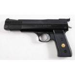 A Webley Nemesis .22 calibre air pistol: black finish with two piece chequered grip.