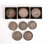 Six Victorian crowns , 1883, 1889 higher grade, two 1890 and one 1896, with three double florins,