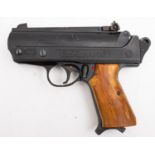 A Record .177 calibre air pistol, black finish with two piece wooden grip.